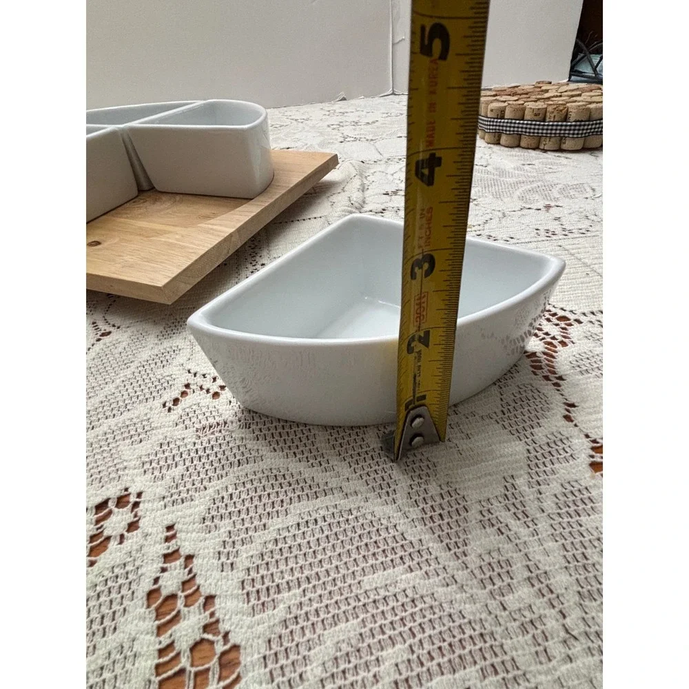 Alex Liddy Porcelain 4 Section Serving Set with Wooden Lazy Susan Turntable Base